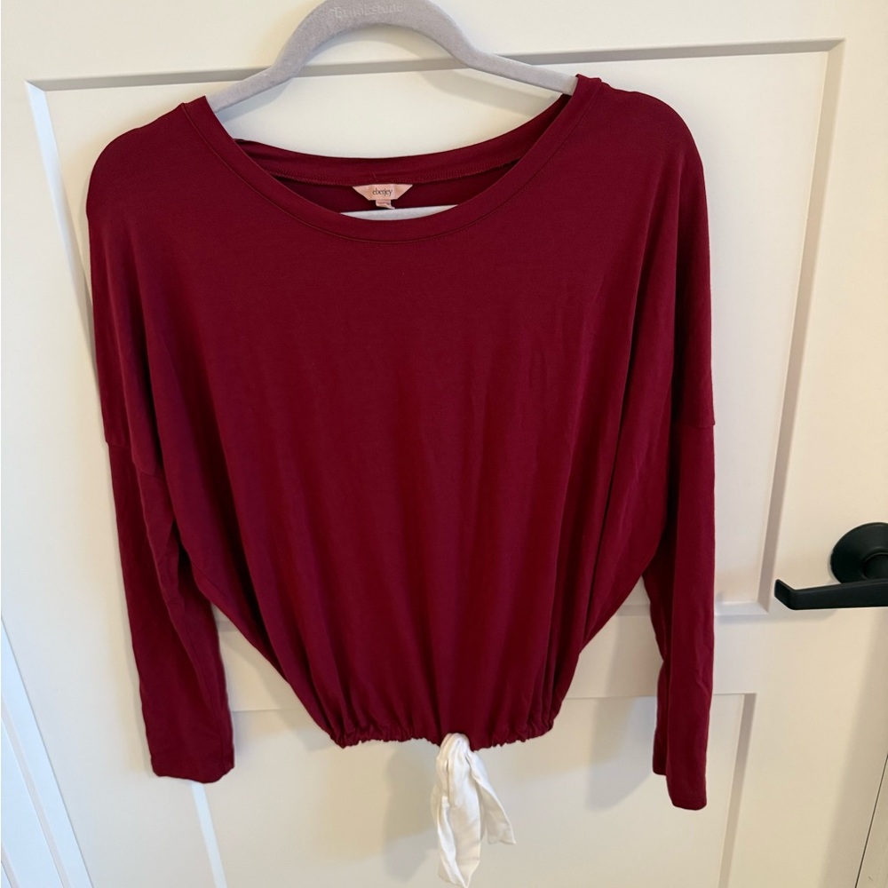 Eberjey TENCEL Modal Tie Hem Top XS Burgundy Long Sleeve Lounge Shirt